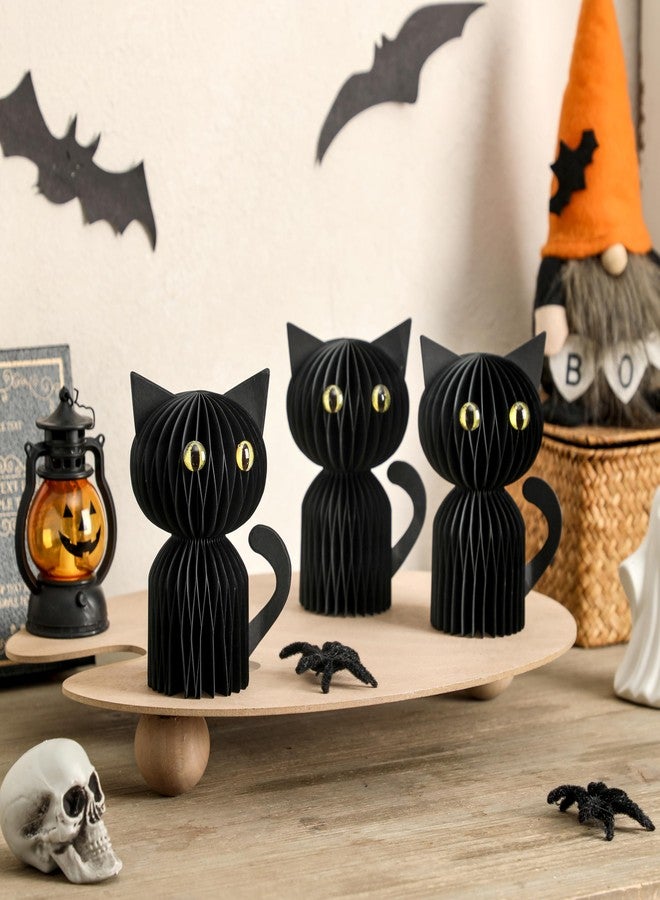 NEWLIGHTURE 3 Pcs Black Cat Halloween Decor, Honeycomb Paper Table Centerpiece for Party, Home Desk, Indoor Halloween Cat Decor - Image 2